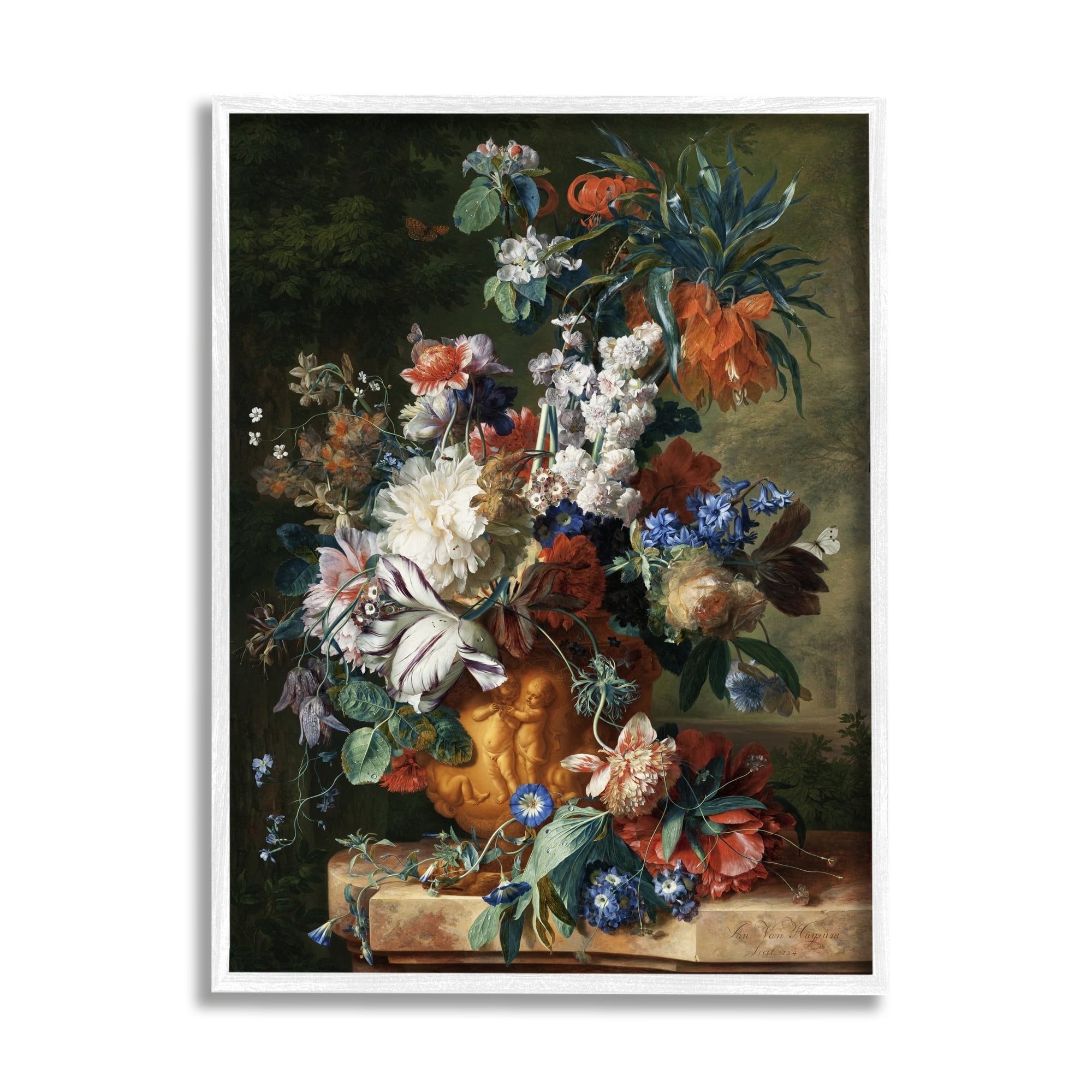 Stupell Industries Bouquet of Flowers in Urn Jan van Huysum Painting Painting White Framed Art Print Wall Art, Design by one1000paintings