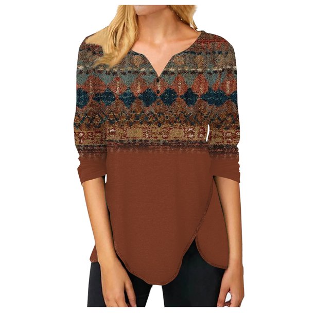 ICHUANYI Liquidación Tops para Mujer Casual Manga Larga Tops de Verano Camisetas con Estampado Camisetas con Cuello en V de Moda ICHUANYI WER202308231011