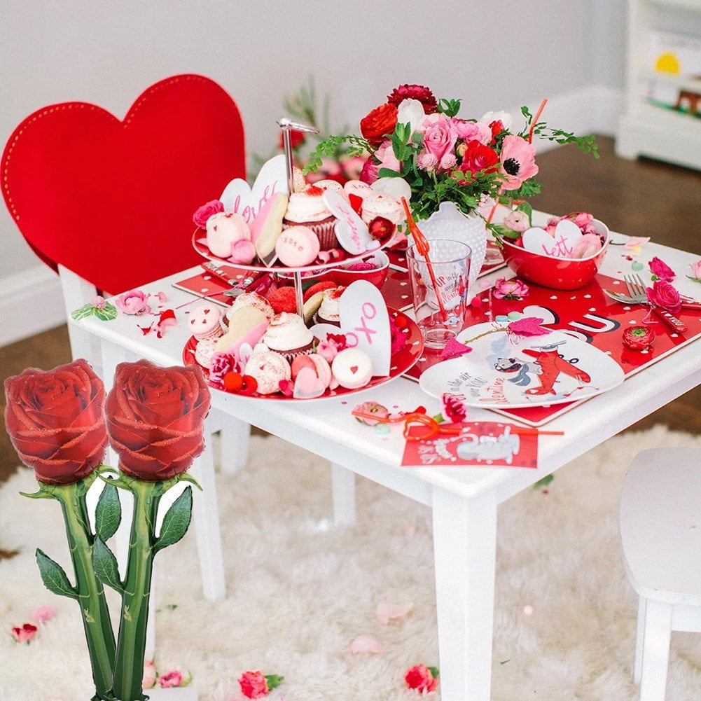 Red Rose Balloons 5pcs Large Valentine's Day Balloons Rose Flower Shape Foil Balloons Mother's Day Decorations Balloons