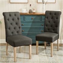 JERFIT Parsons Dining Chairs Set of 2, Upholstered Button Tufted High Back Side Chairs, Charcoal Fabric and Solid Wood Legs for Kitchen Dining Room