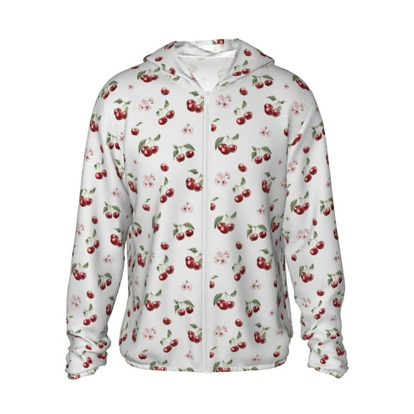 Vsdgher Sweat à Capuche Imprimé Cerises et Baies pour Hommes et Femmes, Protection Solaire à Manches Longues pour la Pêche et la Course - Petit