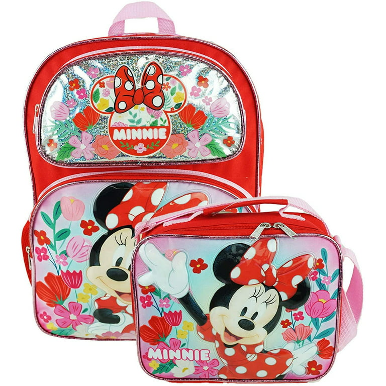 Licensed Minnie Mouse Deluxe 16 inch Backpack and Insulated Lunch Box Set - Happy Bow Collection, Girl's, Size: 12 x 5