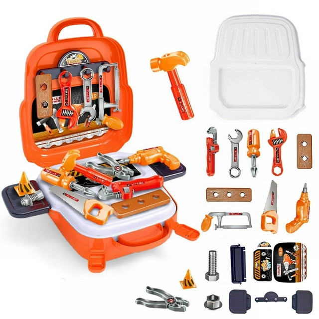 IMENGL Ensemble d'Outils avec Perceuse Jouet Ensemble d'Outils 22 Pcs Ensemble de Jeu de Rôle pour Enfants Trousse d'Outils de Jeu avec Perceuse Marteau et Boîte de Transport pour Tout-Petits Enfants Activités Orange pour Tout-Petits 1-3, Aimants pour Tout-Petits pour Réfrigérateur