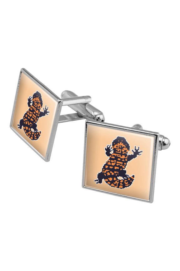 Gila Monster Pixel Lizard Square Cufflink Set - Silver or Gold