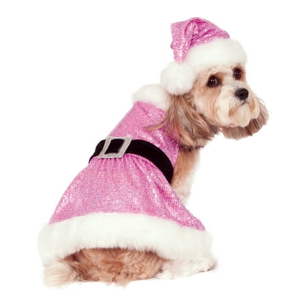 Sequin Mrs Santa Claus Pet Dog Cat Pink Christmas Costume Outfit