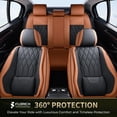 thumbnail image 3 of FLORICH Full Set Car Seat Covers, Universal Nappa Leather Seat Covers for Car Trucks SUV with Lumbar Support, Waterproof, Anti-Slip, Black & Brown, 3 of 9