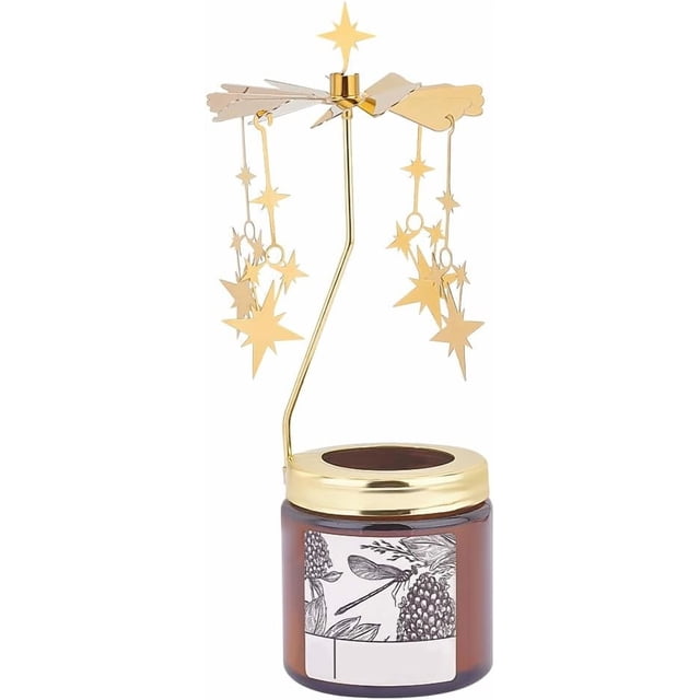 Candelabro giratorio con forma de estrella, candelabro giratorio de metal dorado con forma de molino de viento, portavelas para velas de té