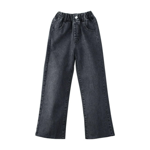 Girls' Straight Leg Wide Pants - Spring Autumn Casual Jeans - Polyester Cotton, Loose Fit - Suitable for 4-13 Years - 120-170 Sizes, Multiple Occasions