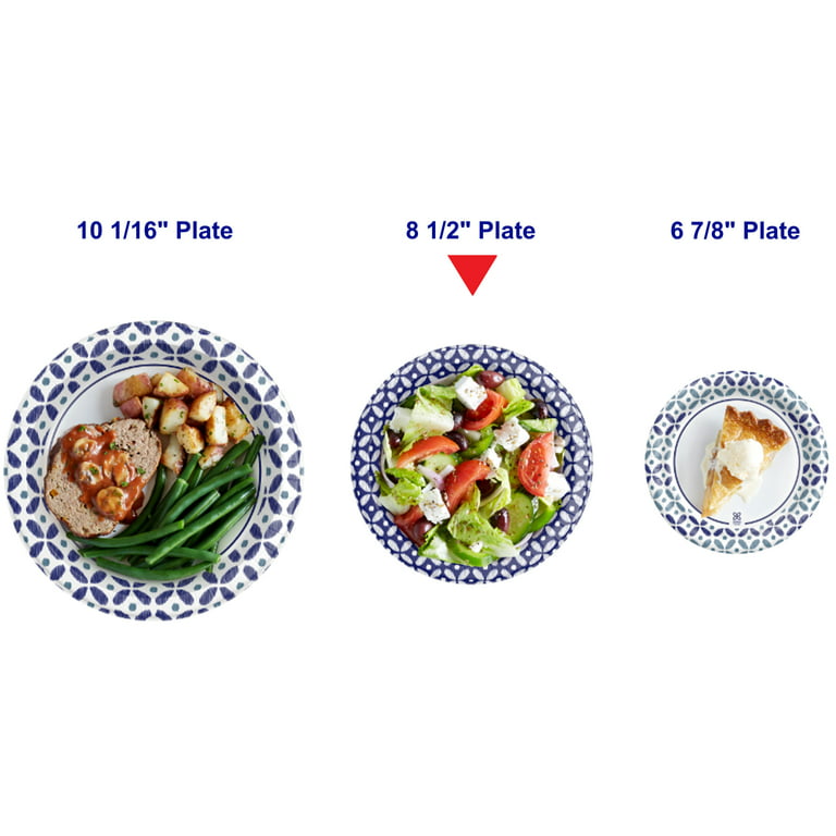 8.5 inch Coated Paper Plates, Heavy Duty, Disposable Large Deep Dish Plate Bulk for Dinner, Lunch, Summer BBQs, Dessert, Pantry Stock, Medium Weight