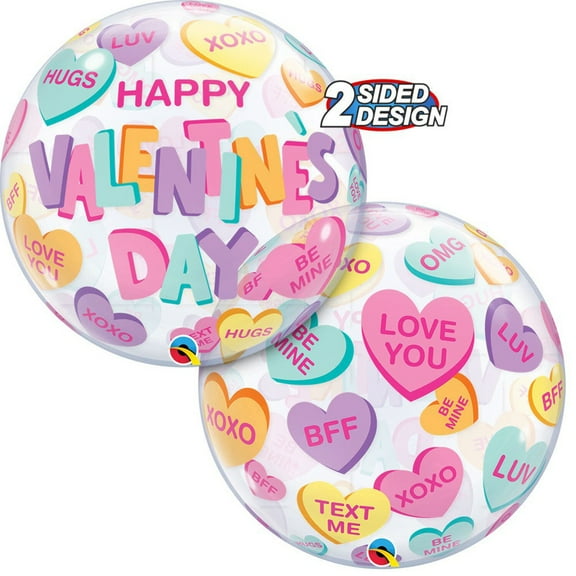 22 inch Bubble - Valentine's Candy Hearts Qualatex Bubble Balloon - Party Supplies Decorations