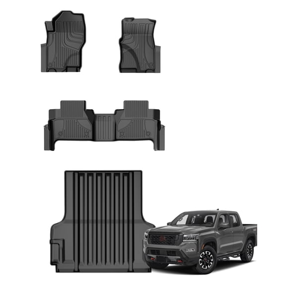 IKABEVEM Original Floor Mats & Cargo Liner for 2022-2025 Nissan Frontier - Custom Fit Floor Liners and Trunk Mat for Nissan Frontier