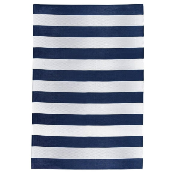 Cabana Stripe Blue & White Polyweave Reversible Outdoor/Beach Mat, 6-ft x 9-ft, MS 6X9 CABANA STRIPE