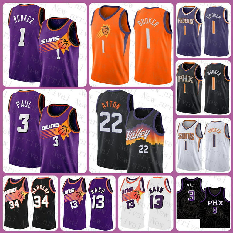 NBA_ 2022 Basketball Jersey 1 3 22 13 34 Phoenix''Suns''Men Devin Booker  Chris Paul DeAndre Ayton Steve Nash Charles Barkley Orange 
