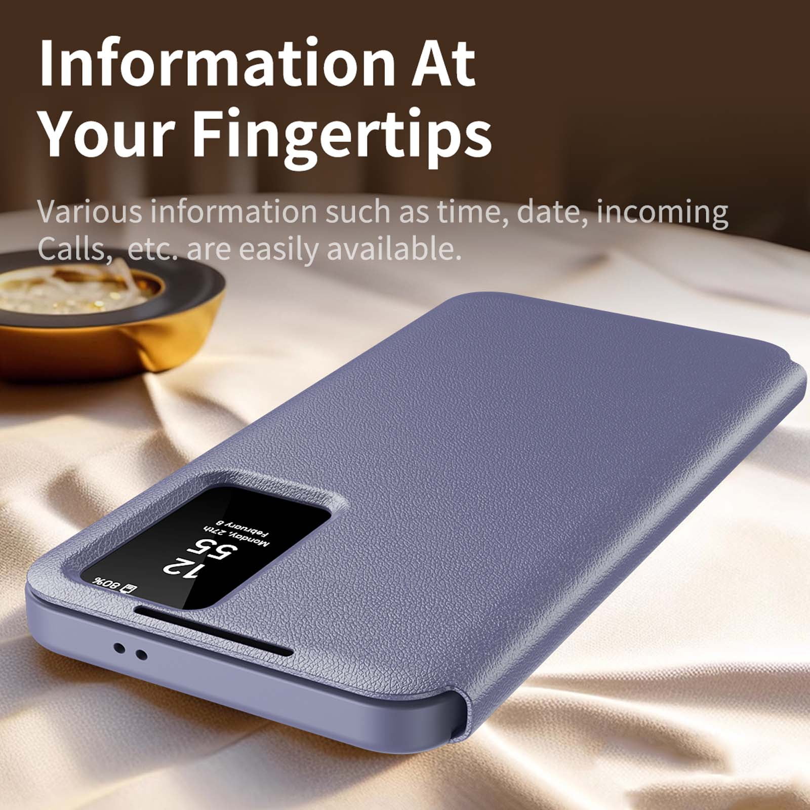 Compatible with Samsung Galaxy S24 Ultra Flip Phone Case,With Smart window,PU Leather + PC + TPU Material,With Card Slot,Shockproof Anti-fall Rugged Case Cover For Samsung Galaxy S24 Ultra,Purple