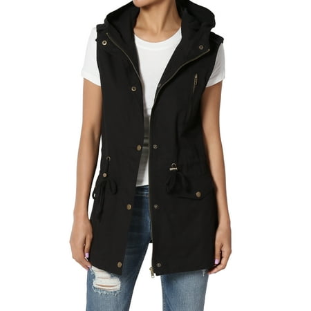 - TheMogan Women's S~3X Drawstring Loose Fit Utility Vest Sleeveless Military Jacket