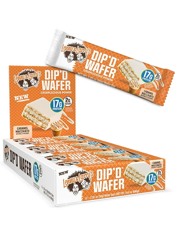 Lenny & Larrys Dipd Wafer Bar, Caramel Macchiato, 17g Dairy & Plant Protein, 12 Count