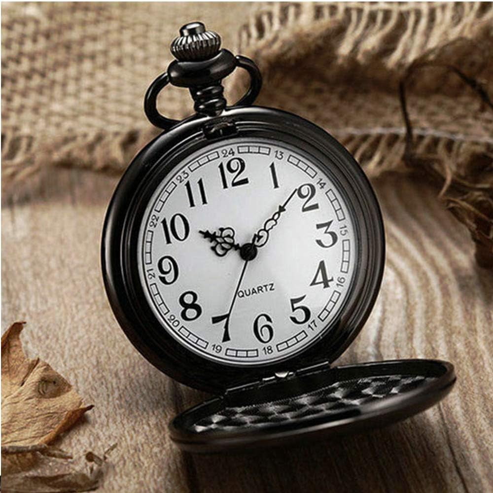 Classic Vintage Stainless Steel Quartz Pocket Watch, Arabic Numerals Scale Mens Womens Pocket Watch with Chain