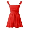 thumbnail image 5 of OSOLU Solid Color Women Spaghetti Strap Mini Dress Low Cut Sleeveeless Mini Dress Backless Going Out Ruffle Beach Wear Dress Versatile Sundress Flowy 2025 Elegant Classy Dresses, 5 of 6