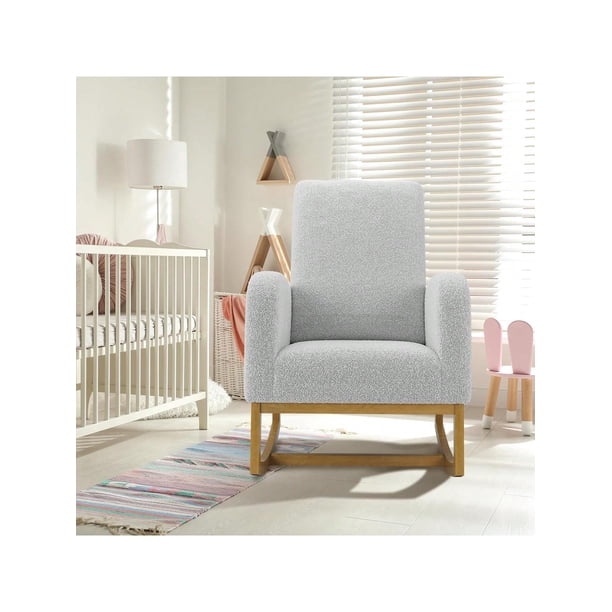 High - back forrado glider rocking chair con side pocket y wood legs, 300lbs capacity - perfect para breastfeeding y storytime (light gray)