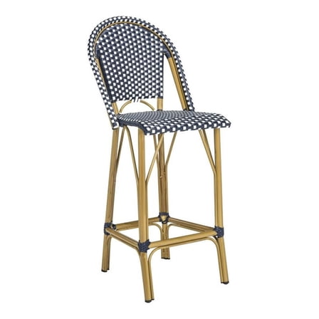 Pemberly Row 30" Indoor/Outdoor Wicker/Rattan Bar Stool in Navy and White