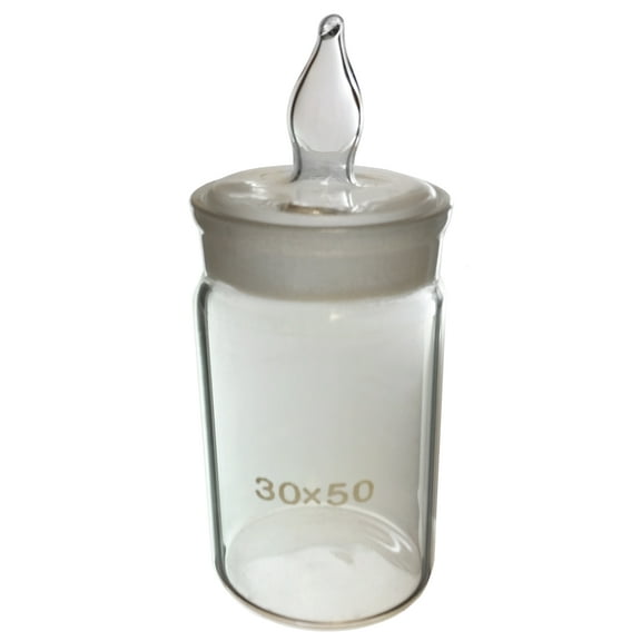Weighing Bottle, Flint Glass, with ground glass stopper.  Size 30mm diameter x 50mm height. Capacity of 20ml.