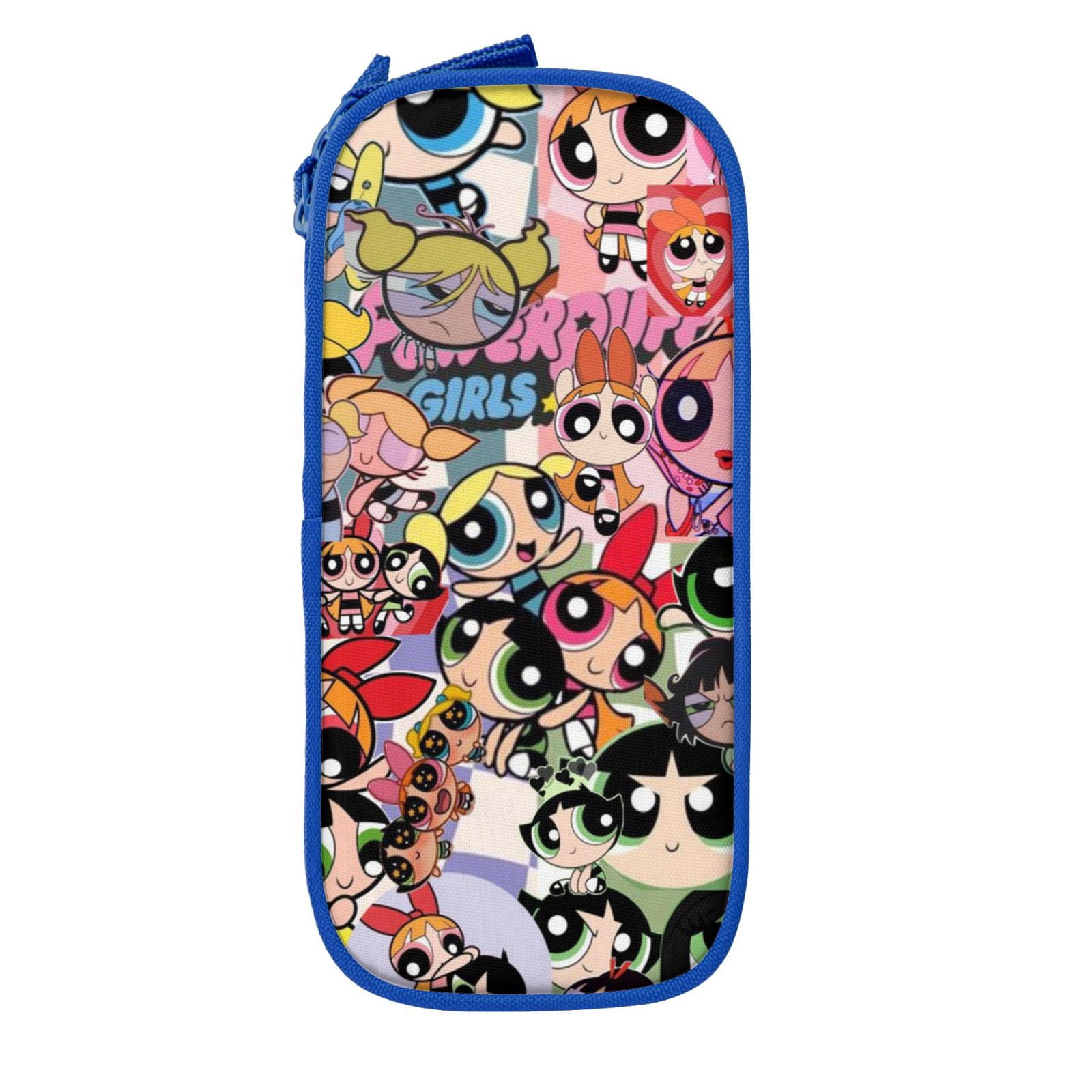 The Powerpuff Gi-rls Pencil Case Large Capacity Pencil Pouch Penbag Office Stationery Organizer Travel Makeup Bag Blue