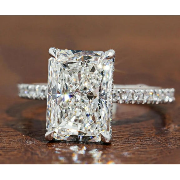 Jewelerix Sparkling Radiant Cut Moissanite Engagement Ring for Women, 2.15 CT VVS1, 14K White Gold Plated, Pavé Band, Best Wedding Ring