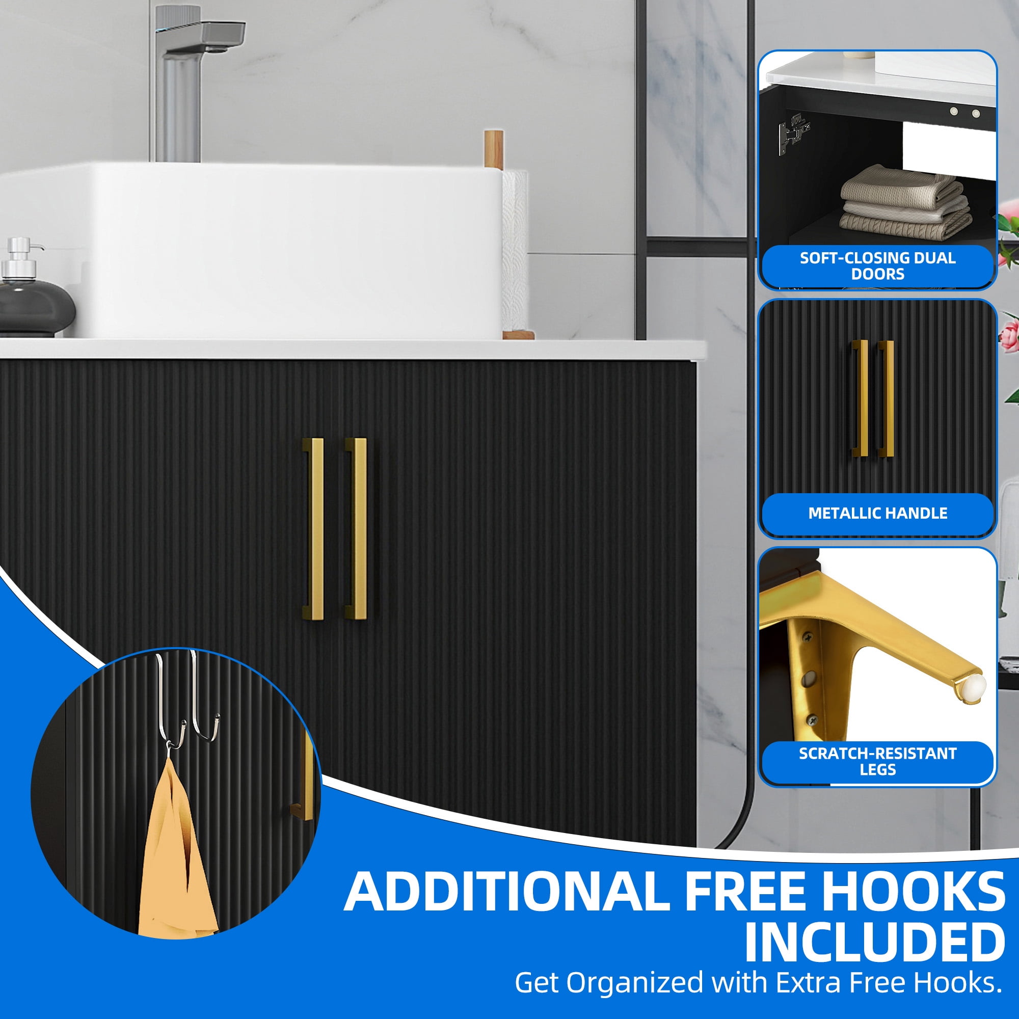 Uforic 30" Bathroom Vanity with Sink Top, Freestanding Bathroom Storage Cabinet with Door, Black