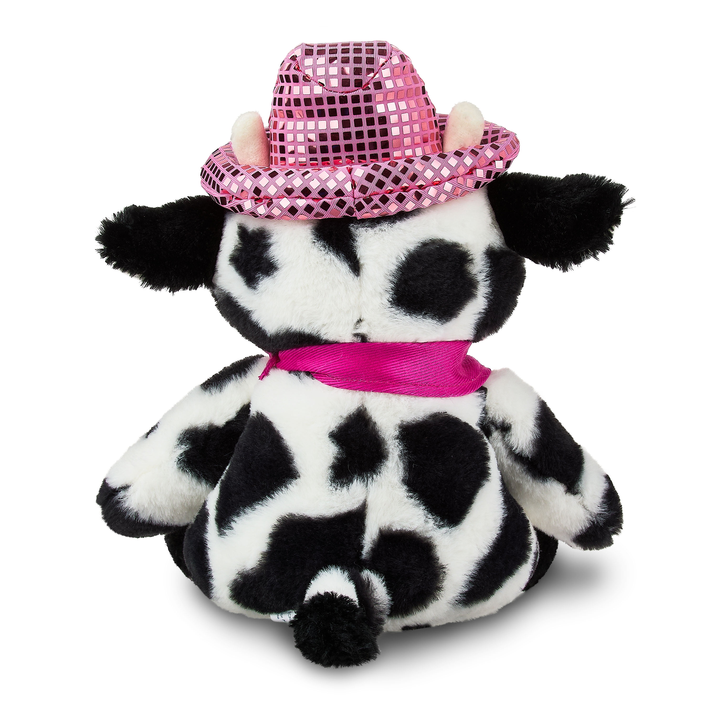 Cow Plush Toy with Bandana and Disco Cowboy Hat, Black/White, 12", by Way To Celebrate