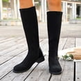 thumbnail image 2 of SAWOBUUN Womens Knee High Boots Round Toe Slip On Back Zipper Low Block Heel Wide Width Stretchy Faux Suede Comfortable Winter Boots, 2 of 8