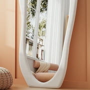 VLUSH Irregular Full Length Mirror, Floor Mirror Hanging & Leaning, 63x24 Wavy Wall Mirror (White)