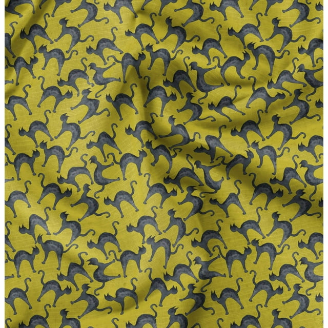 Soimoi Jaune Moss Tissu Georgette Tissu Chat Animal Imprimés au Yard 42 Pouces de Large