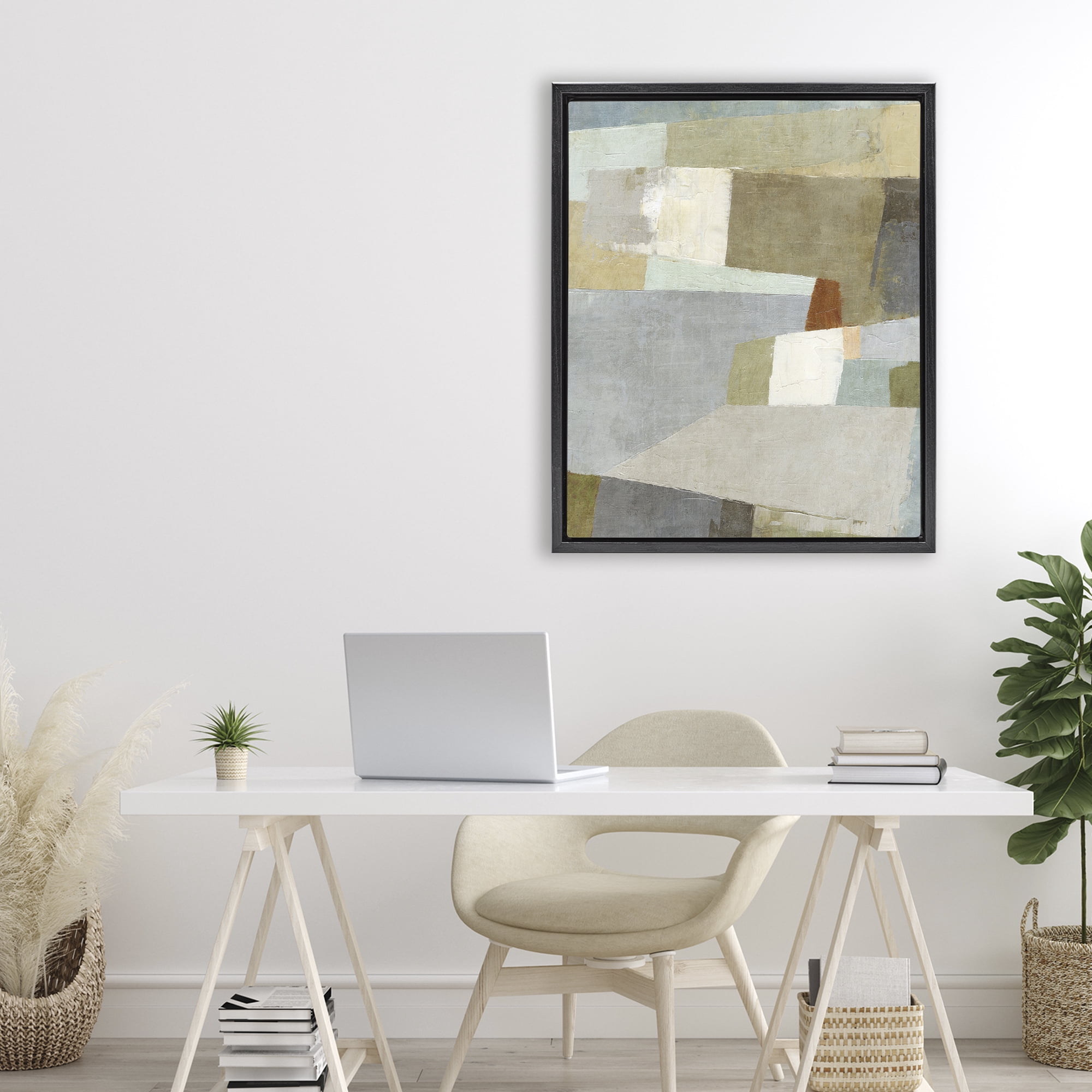 Stupell Industries Causeway Neutral Geometrics Black Framed Floater Canvas Wall Art, design by Suzanne Nicoll