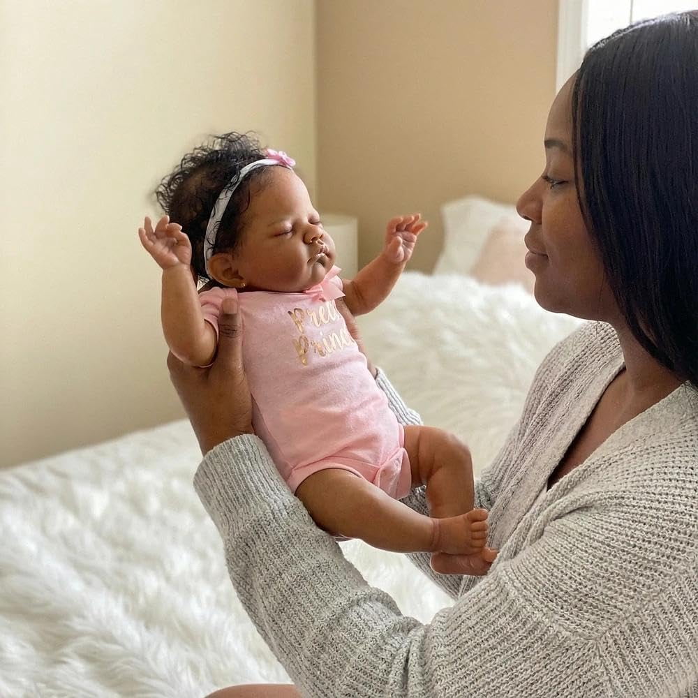 Biracial Reborn Baby Dolls Black Girl, 19 Inch Reborn Black Baby Dolls, Realistic Mixed Race Babys Doll, African American Toddler Doll with Hair, Lifelike Newborn Babies for Kids 3+