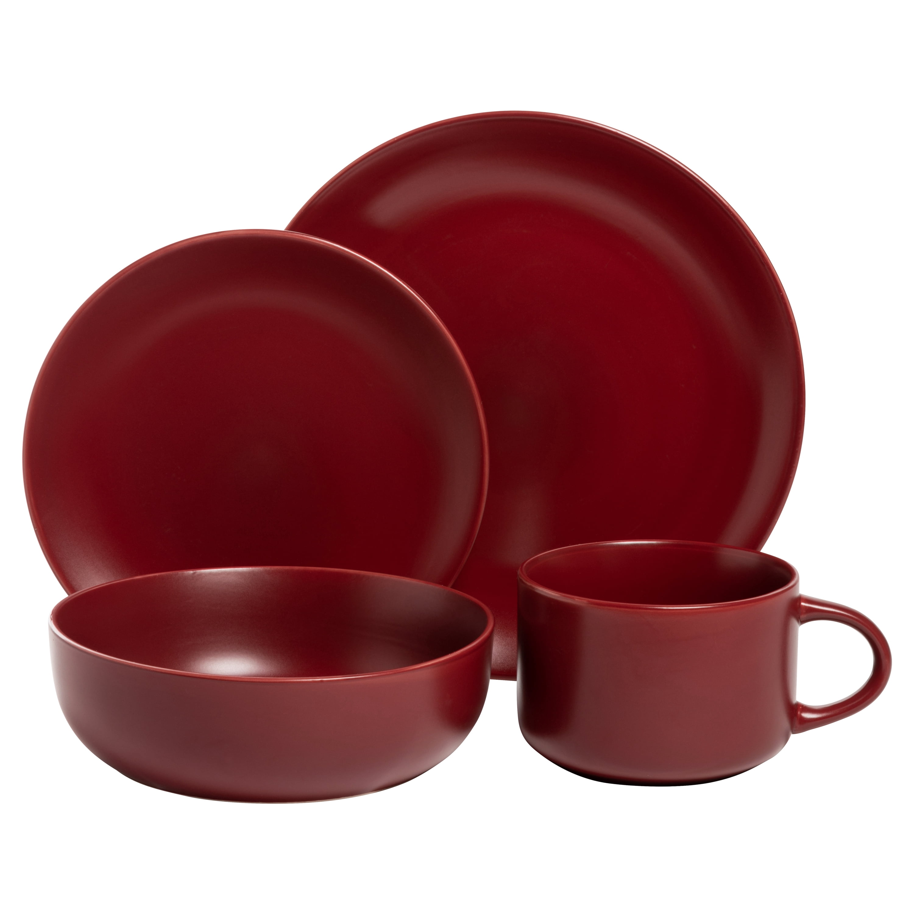 10 Strawberry Street Wazee Matte 16 Pieces Coupe Dinnerware Set, Red