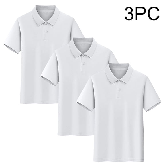 Cethrio Boys Cotton Polo Shirts Size 10-12, Short Sleeve Summer 3 Piece Collared Kids School Uniform Shirts White Size 10