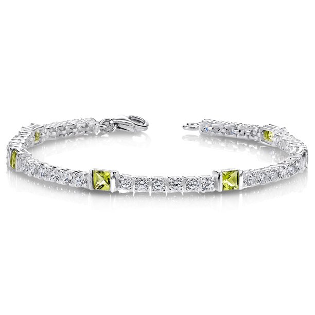 Oravo 2.25 ct Princess Cut Peridot Tennis Bracelet in Sterling Silver