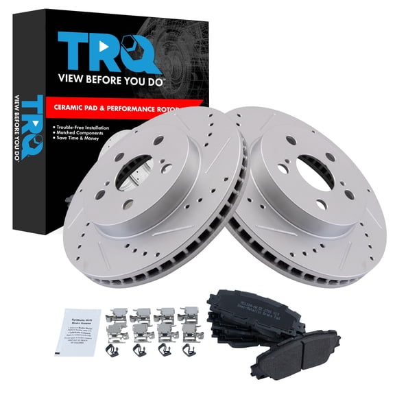 TRQ Front Brake Pad and Rotor Set Semi Metallic G Coated Rotors Fits 2020-2021 Toyota Corolla 2016-2021 Prius 2019-2021 Prius AWD-e 2017-2019 Prime