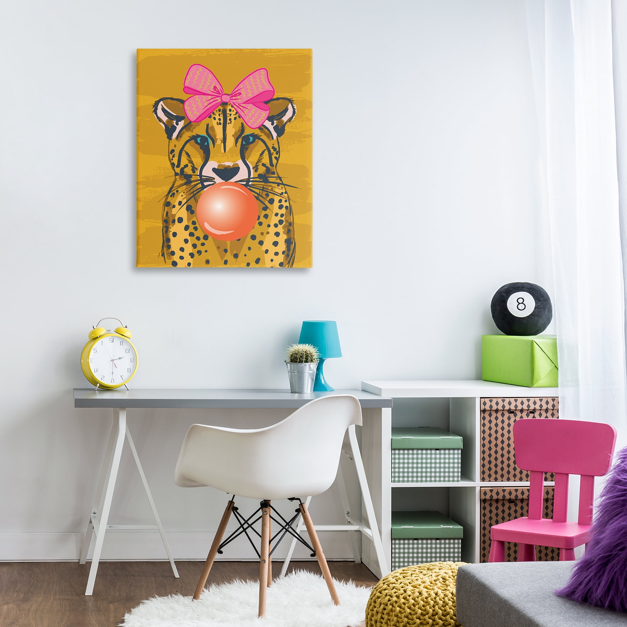 Stupell Industries Trendy Cheetah & Bow Animals Painting Wrapped Canvas Art Print Wall Art, 30 x 40