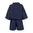 thumbnail image 4 of WTOBBY Women's Modern Turtleneck Zipper Top & Relaxed Shorts 2-Piece Set, Solid Color Casual Outfit with Streetwear Vibes,Navy S, 4 of 5