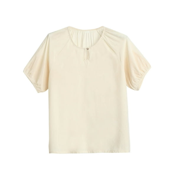 Generic Women's Plus Size Shirts Petal Cap Sleeve Round Neck Pleated Blouse Daily Soild Loose Baggy T Shirts Pullover