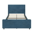 thumbnail image 5 of Queen Size Bed Frame, 50.7'' High Upholstered Bed Frame with High Headboard and High Footboard, No Box Spring Needed, Blue, 5 of 7