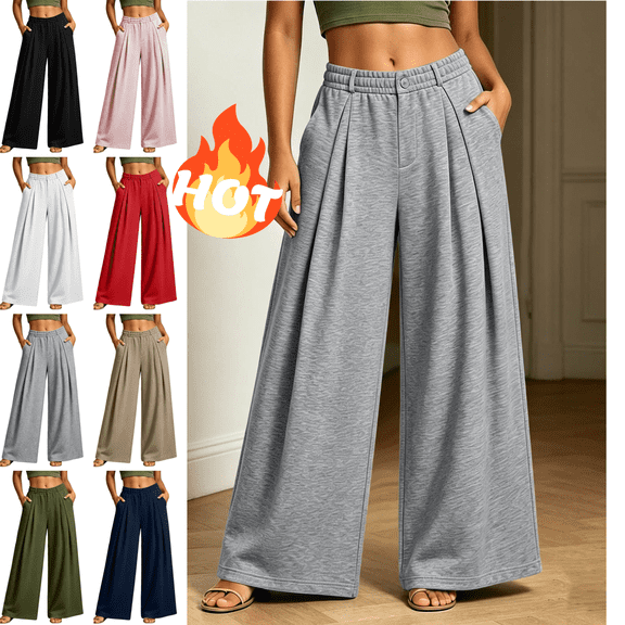 Mifsaly Oversized Sweatpants for Women High Waisted Wide Leg Work Trousers Pleated Front Comfortable Loose Fit Casual Fall Winter Bottoms with Pockets Gray,S