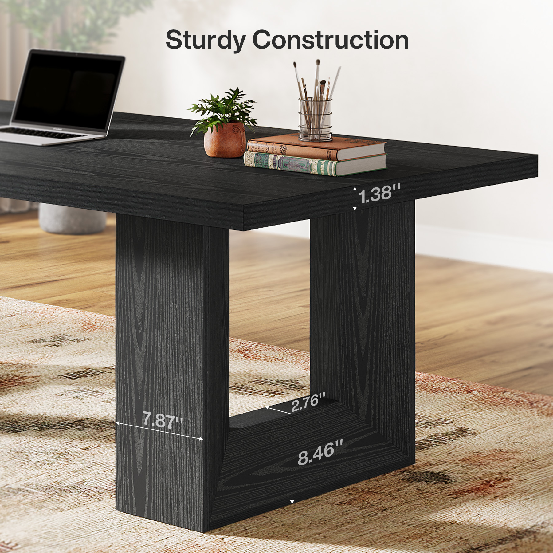 Finmind Large Executive Desk, 62.99-inch Home Office Desk, Rectangular Computer Table for Home Office, Study Room, Black