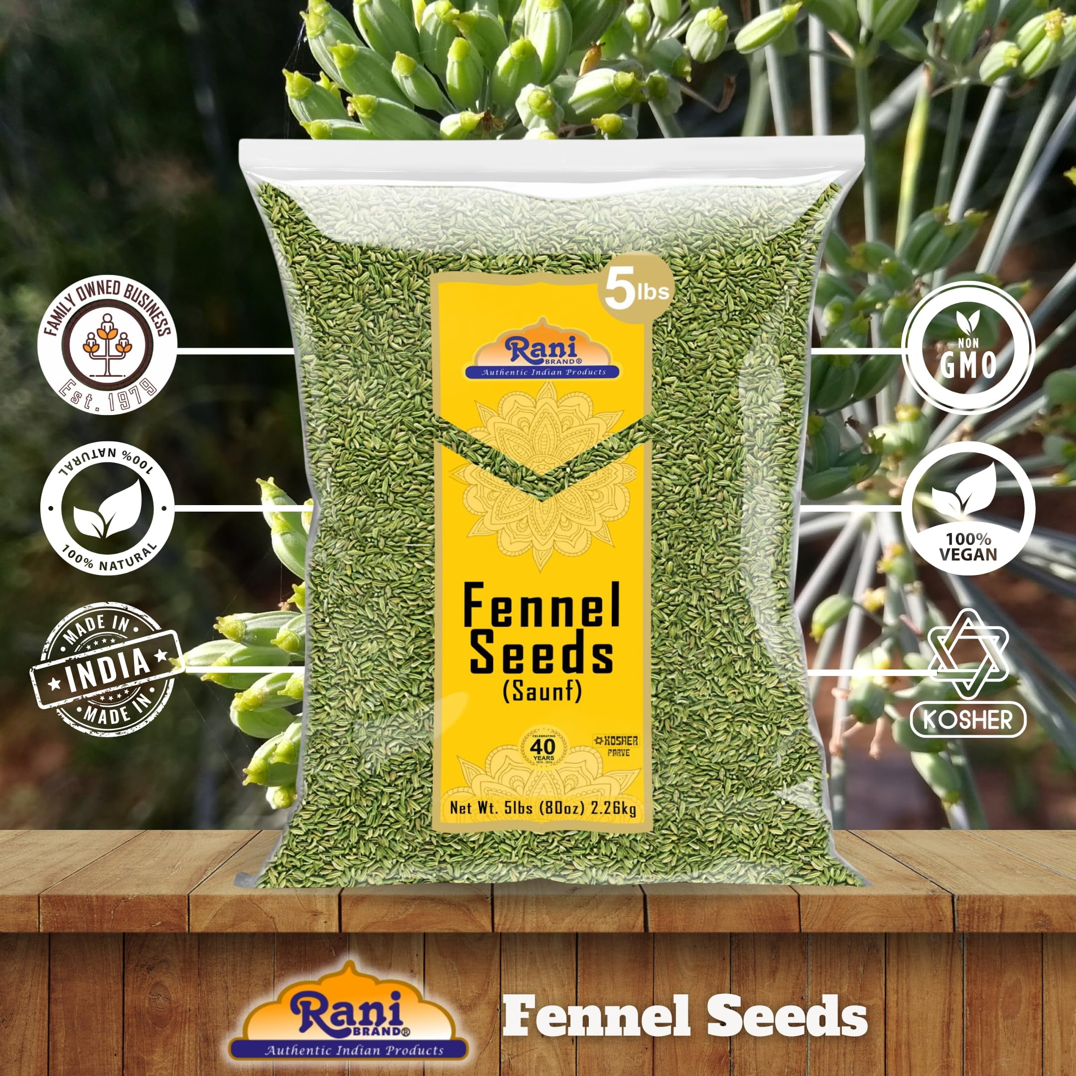 Rani Fennel Seeds (Saunf Sabut) Whole Spice 80oz (5lbs) 2.27kg Bulk ~ All Natural | Gluten Friendly | NON-GMO | Kosher | Vegan | Indian Origin