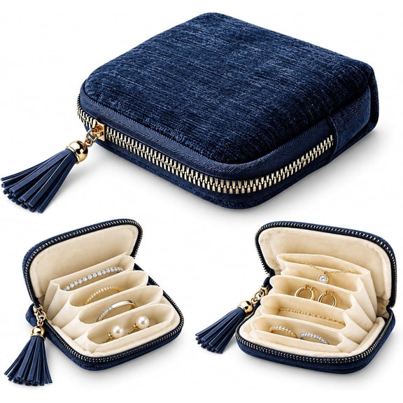 Travel Jewelry Organizer Case, Velvet Jewelry Travel Pouch with 6 Individual Zippered Pockets, Portable Jewelry Storage Bag for Rings, Earrings, Necklaces & Bracelets