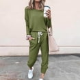 thumbnail image 2 of Women Long Sleeve Color Block Patchwork Crewneck T Shirt Top Blouse And Long Pants Leggings Casual Outfit Set Capris Pants For Women, 2 of 5