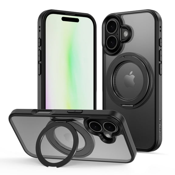 MyBat Pro Lure Series MagSafe Case with 360° Ring Stand for iPhone 17, Magnetic Compatibility, Shockproof Protection, Black