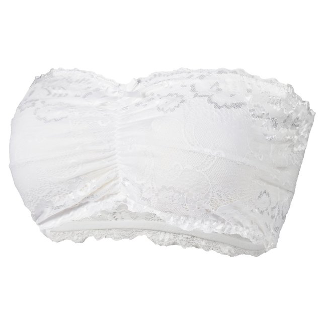Elegant Plus Size Wireless Strapless Bandeau Bra with Mini Bow and Lace Detailing