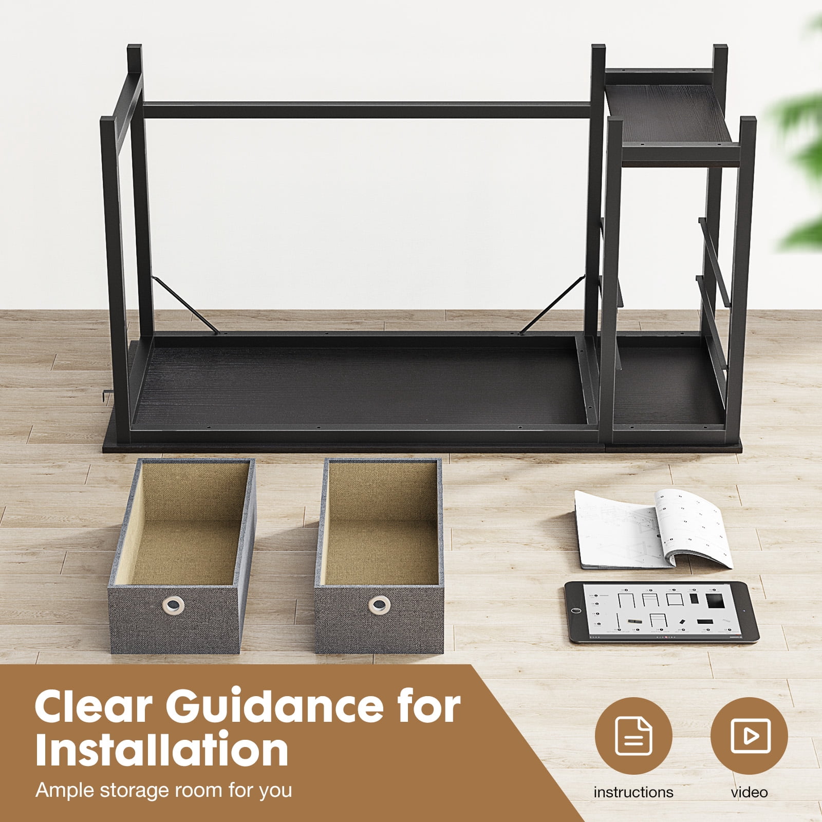 Gianna 40 inch Computer Desk with Storage Drawers, Modern Simple Style Laptop Desk, Black